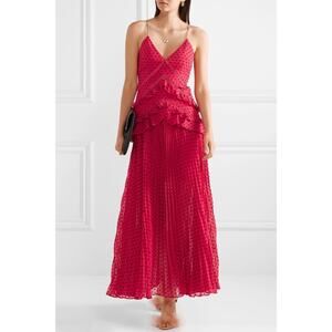 Self-Portrait Plumetis Paneled Maxi Dress Gown in Fuchsia